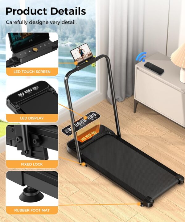 Walking Pad, Under Desk Treadmill, Walking Pad with Incline, 2 in 1 Treadmills for Home/Office, Compact Portable Foldable Treadmill, Installation-Free Low Noise, Safety Lock and LED Display