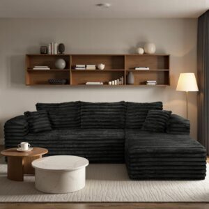 Cloud Sectional Couch with L-Shape Chaise,Modern Modular Sofa with Deep Seat, Upholstered Couches with Right Facing Chaise for Living Room Bedroom, No Assembly Required, Black (Plush Corduroy Fabric)