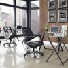 Modway Edge Mesh Back and White Vinyl Seat Office Chair With Flip-Up Arms - Computer Desks in Black