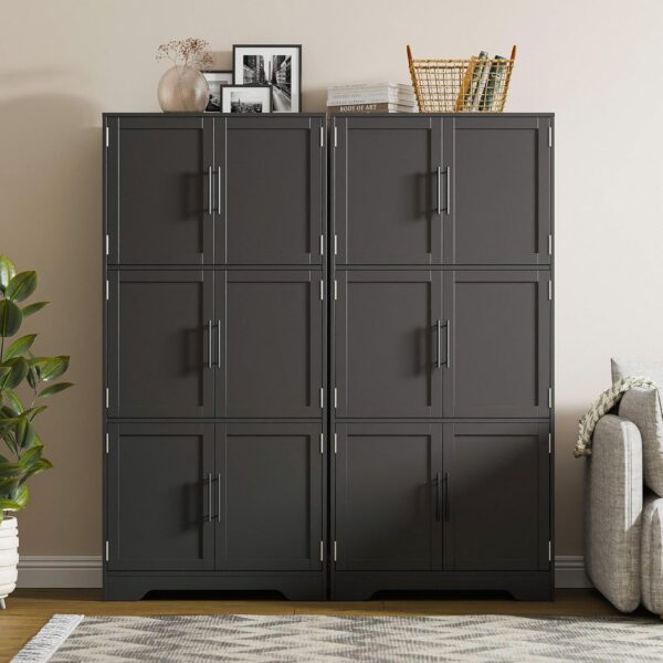 Cozy Castle Kitchen Pantry Cabinet with Soft Doors and Adjustable Shelves 68.5", Freestanding Cupboard for Dining Room Living Room Bathroom Linen & Laundry Black