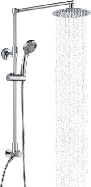 Polaris 3 Rain Shower System, 8” Rainfall Shower Head and Handheld Shower Combo, includes 3-Setting Handheld Spray, Height Adjustable Shower Wand Holder, 60” Hose (1.8 GPM Chrome)