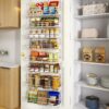 Over The Door Pantry Organizer, Wall Mount Spice Rack, Pantry Hanging Storage and Organization, 8 Adjustable Baskets Heavy-Duty Metal for Home & Kitchen, Back of Door Seasoning Rack - White