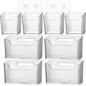 8 Pcs Storage Organizer Bins Wall Mounted Organizer Basket Plastic Cabinet Door Bins Stackable Hanging Baskets for Organizing for Wall Refrigerator Kitchen Bathroom Pantry(3.94'',Clear)