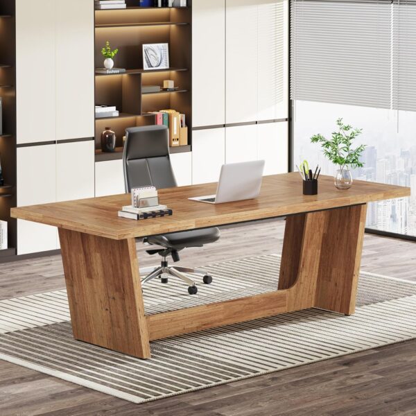 Tribesigns 70.87-Inch Executive Computer Desk: Large Home Office Desk with Solid Wooden Pedestal, Industrial Wood Study Writing Table, Workstation Business Furniture, Walnut