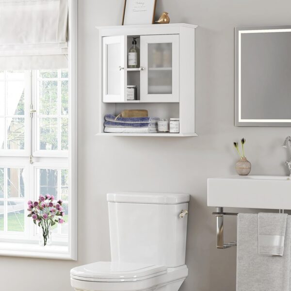Spirich Bathroom Cabinet Wall Mounted, Medicine Cabinet Organizer with Glass Doors and Adjustable Shelves, Bathroom Wall Cabinet Over Toilet, White