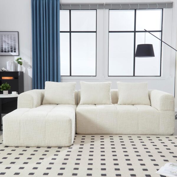 98.42" Cloud Sectional Couch with L-Shape Chaise,Modern Modular Sofa with Deep Seat, Upholstered Couches for Living Room Bedroom,No Assembly Required (Beige)