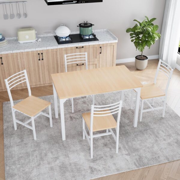 VOWNER 63” Extendable Dining Table Set for 4-6 People, 5-Piece Dining Table Set for 4 People with 4 Chairs, Kitchen Table Set with MDF Board and Metal Frame, for Small Space, Apartment, Nature Wood