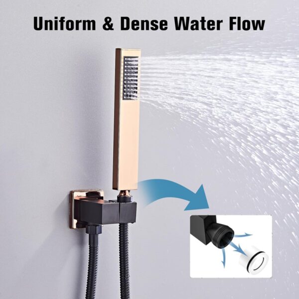 12 Inch Ceiling Mount Shower System Matte Black Gold Rain Mixer Shower Combo Set High Pressure Rainfall Shower Head System Bathroom Luxury Shower Faucet Set Rough-in Valve and Trim Included