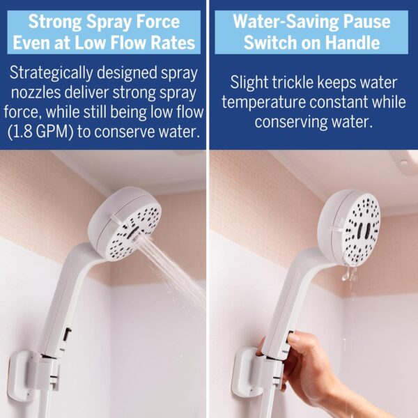 Waterpik Transform Pivoting RV Shower Head with Ultra-Flexible Hose and Pause Switch, Great for Campers, Trailers, Boats, 5-Mode with High Pressure Sprays, White, PHR-551E