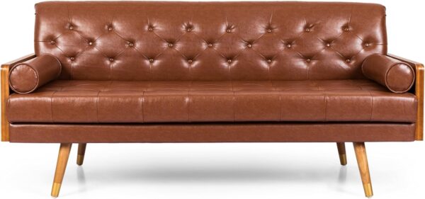 KEIKI 72" Sofa Couch with Wood Frame,Button-Tufted Fabric,Iconic Splayed Legs,Mid Century Modern Design