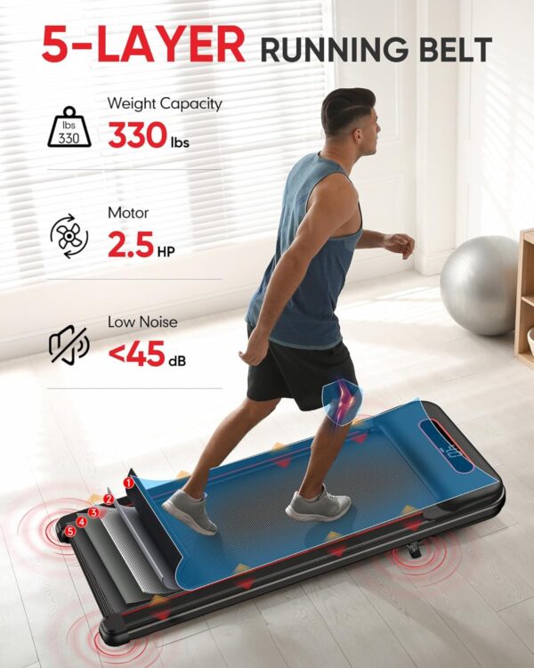 WELLFIT 10% Incline Treadmills for Home, Under Desk Walking Pad 330+lbs Weight Capacity, Foldable Treadmill for Small Space Apartment, Portable Easy to Move Upright Place, Long Stride, Space Saver