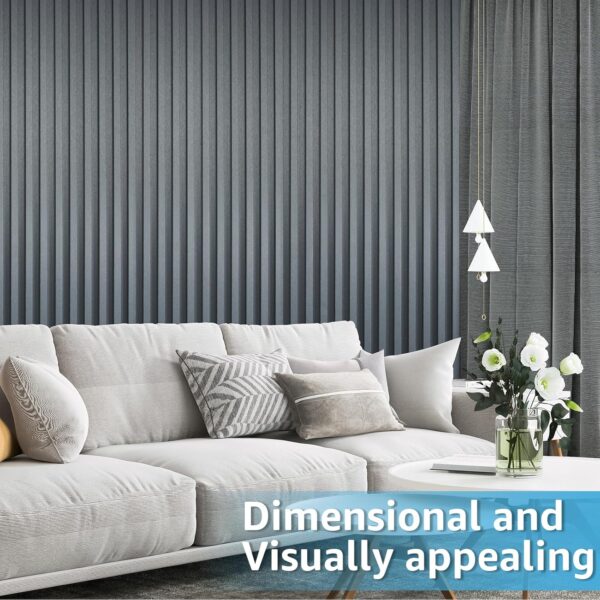 Art3d 8 Pack 104" x 6.7" Slat Wall Paneling, Glossy Metal Finish WPC Soundproof 3D Wall Panels, 3D Sound Absorbing Panels for Interior Wall Decor, Living Room, Bedroom - Steel Gray