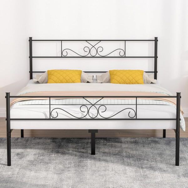 VECELO Queen Size Bed Frame with Headboard and Footboard,Metal Platform Mattress Foundation, No Box Spring Needed,Non-Slip, Easy Assembly, Black
