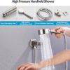 Brushed Nickel Shower Tub Faucet Set, Wall Mounted 10 Inch Shower Heads with Handheld Spray Combo and Tub Shower Faucet, Luxury Bathroom Square Rain Shower System - 4 Hooks