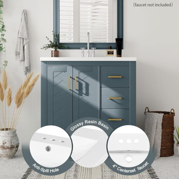 30 Inch Bathroom Vanity with Ceramic Sink, Traditional Bathroom Storage Cabinet with 3 Drawers and 2 Chevron Front Doors, Solid Wood Frame Bathroom Vanities