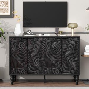 47.2'' Modern TV Stand, Entertainment Center Media Console with 2 Spacious Storage Space, Solid Wood Legs and Anti-tip Device for Living Room, Up to 43'', Black