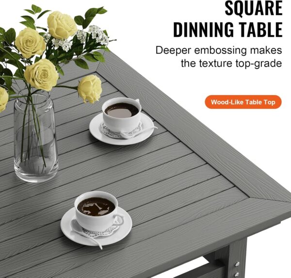 VEVOR Outdoor HIPS Patio Dining Set, 5 Pieces Patio Table and Chairs Set, All Weather Garden Square Furniture Table Sets, Patio Conversation Set, for Lawn, Deck, Backyard, Poolside, Light Gray