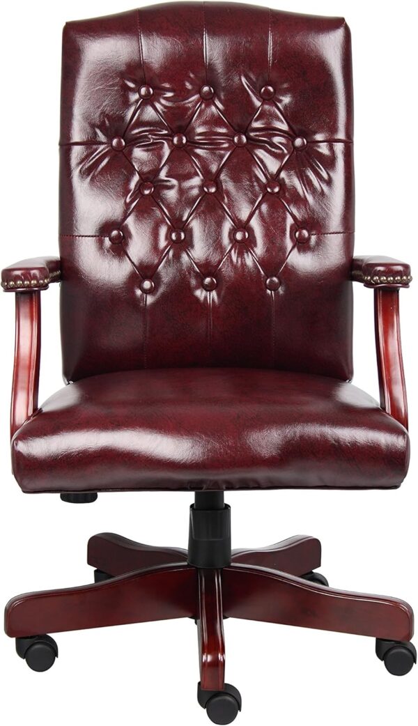 Boss Classic Executive Oxblood Vinyl Chair with Mahogany Finish Frame