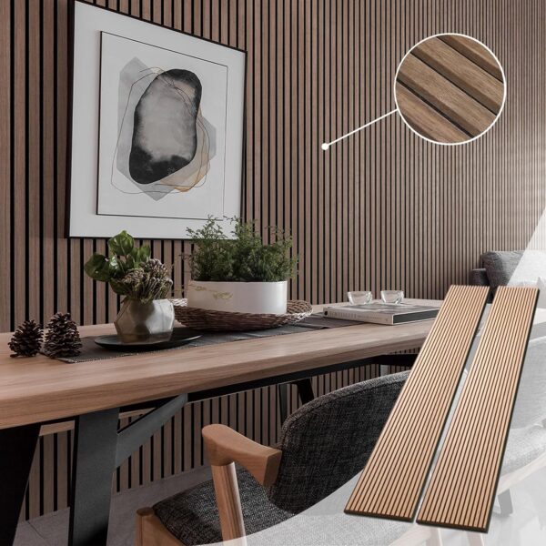 Wood Wall Panels, 2 Pack Wood Slat for Wall, Decorative Acoustic Panels for Interior Wall, 94.5"×12.6" Slat Wall Paneling, 3D Soundproof Panels for Living Room, Bedroom, Offices,Natural Walnut