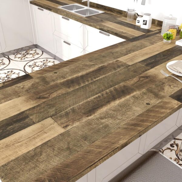 WESTICK Brown Wood Wallpaper Rustic Wood Contact Paper Peel and Stick Countertops Waterproof Butcher Block Countertop Contact Paper for Kitchen Table Cabinets Walls Wooden Vinyl Wrap 15.8" x 394"