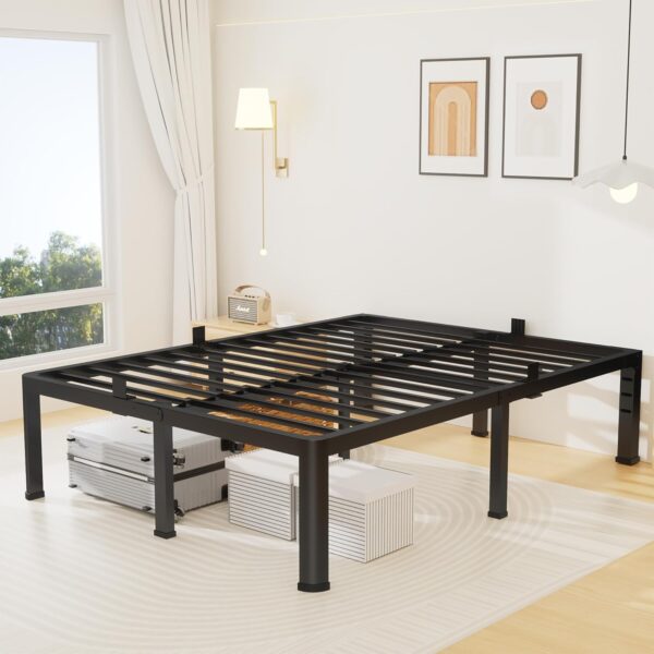 18 Inch Queen Size Metal Platform Bed Frame with Round Corners, Storage Space Under High Bed Frame-Heavy Duty Steel Slats Support, Noise Free - Easy Assembly - No Box Spring Needed