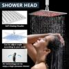 Aolemi Ceiling Mount Shower Faucet Set with Handheld Spray High Pressure Shower Faucets Sets Complete Rough-in Valve and Shower Trim Kit System Included Rainfall Polish Chrome 12 Inch LED Shower Head