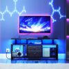 TV Stand with LED Light and Power Outlets, Entertainment Center with Fabric Drawers and Open Shelves, TV Cabinet for TVs up to 50 Inch, Media Console for Living Room, Bedroom, Black DS03UDBB