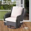 ovios 6-Pieces Patio Furniture Set with Swivel Chairs, Outdoor Wicker Sofa Couch Gliders Rocker Comfy Cushions, Modern High Back Conversation Set, Brown Rattan, Beige