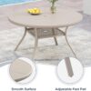 VICLLAX 5 Pieces Patio Outdoor Dining Set, 40.6" Round Aluminum Table with Umbrella Hole and Storage Shelf, 4 Stackable Textilene Chairs for Patio, Lawn, Garden, Porch, Sandshell