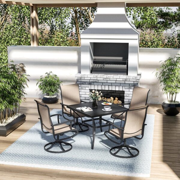 Pamapic 5-Piece Patio Dining Set, Outdoor Furniture with 4 Textilene Swivel Chairs, Outdoor Table and Chair Set for Garden, Backyard, Poolside, Deck, Beige