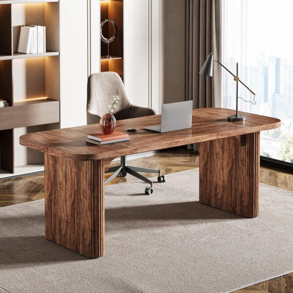 Tribesigns Wood Office Desk, 62-Inch Modern Executive Desk, Large Aesthetic Computer Work Desk with Double Pedestal, Workstation for Home Office (Brown)