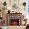 43" Electric Fireplace with Mantel, Electric Fireplace Heater, TV Stand w/Freestanding Electric Fireplaces, Stacked Stone Surround, Remote Control, Adjustable Flame Level for Living Room (Light Brown)