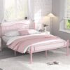 VECELO 14 Inch Queen Size Metal Platform Bed Frame with Headboard and Footboard, Heavy Duty Mattress Foundation with Steel Slats Support, No Box Spring Needed, Pink