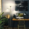Brightech Sky Dome Double LED Floor lamp, Torchiere Super Bright Floor Lamp with 2 Reading Lamps for Living Rooms & Offices - Dimmable Tall Standing Lamp for Bedroom Reading - Tall Brass Pole