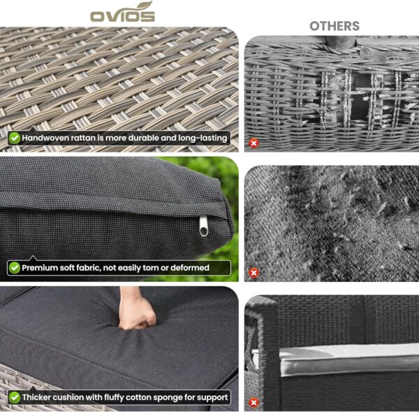 ovios 5 Pieces Patio Furniture Set Outdoor Sectional Sofa Couch with Comfy Cushions Deep Seat, Modern Modular Wicker Rattan Conversation Set for Porch Deck Garden, Black