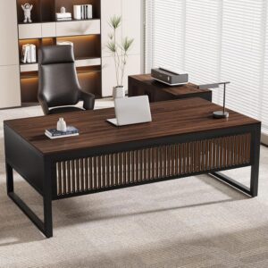 Tribesigns 63-Inch Executive Desk, Large Office Desk with Mobile File Cabinet, Modern L-Shaped Computer Desk Business Furniture with Door Storage Cabinet for Home Office, Dark Walnut & Black