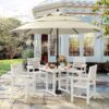 Patio Table and Chairs Set 5 Pieces, HDPE Weather Resistant Outdoor Dining Set, Square Outdoor Dining Table with 4 Patio Chairs, Patio Dining Set for Balcony, White