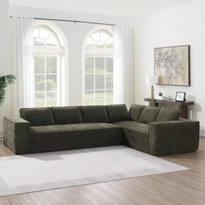 Merax Modern 129.5" L-Shaped Convertible Sectional Sofa with Cushions, Floor Modular 6-Seat Couch Set with Chaise for Living Room, No Assembly Requiered, Wrinkle-Resistant, Green