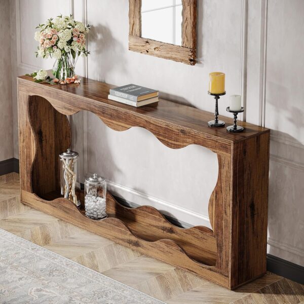 Tribesigns 63 Inches Farmhouse Console Table with Storage, Couch Table Behind Sofa, Long Entryway Sofa Station, Narrow Console Stand, Hallway Stand for Entryway Living Room, Brown