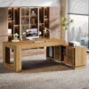 Tribesigns L Shaped Executive Desk with Storage Cabinets and 2-Tier Shelf, 63-Inch Simple Modern Business Furniture Large Computer Writing Table Workstation for Home Office, Brown
