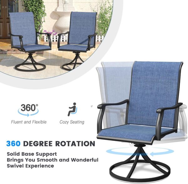DIFY 5 Pieces Outdoor Dining Set, Patio Dining Furniture Set with 42" Black Round Dining Table with Metal Frame & 6 Blue Patio Swivel High Back Chairs for Garden, Porch, Deck and Lawn