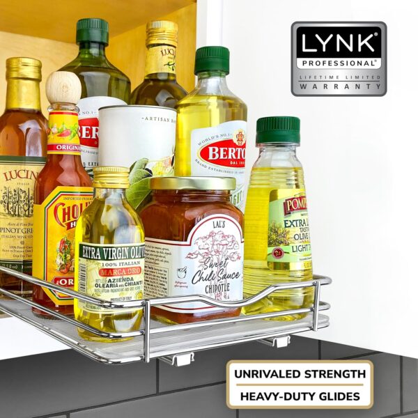 LYNK PROFESSIONAL® Pull Out Spice Rack Organizer for Inside Kitchen Cabinets - 8-1/4 inch Wide - Slide Out Drawer – Chrome Sliding Spice Cabinet Organization Shelf Racks - 1 Tier