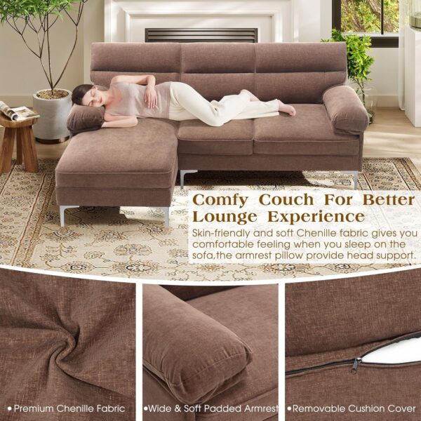 Hanherry 85" Sectional Sofa for Living Room, L Shape Couch Convertible 3 Seater Comfy Cpuch, Modern Chenille Fabric Couch with Reversible Chaise & Fluffy Armrests for Apartment, Small Space