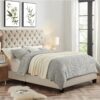 Rosevera Gideon Bed Frame/Fabric Upholstered Bed Frame with Adjustable Headboard/Chesterfield-Styled/Wood Slat Support/Easy Assembly,Queen,Beige