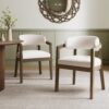 Christopher Knight Home Set of 2 Lanford Fabric Upholstered Dining Chairs, Curved Backrest Kitchen Side Chair, Soft Padded Seat&Back Cushion, Solid Wood Armchair, Ergonomic Extra Seat, Beige+Walnut