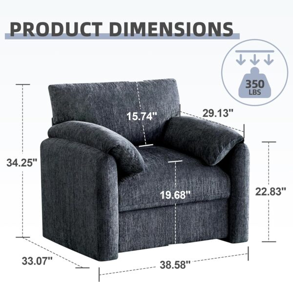Chenille Oversized Armchair, 38.6" Wide Accent Chairs for Living Room & Bedroom Modern Lounge Chair, Upholstered Mid-Century Reading Chair, Comfy Living Room Chair, Single Sofa Chair, Blue