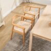 Wahson Mid Century Dining Chairs Set of 2, Natural Wood Modern Kitchen Chairs with Arms, Woven Rope Dining Table Chairs with Hemp Seat