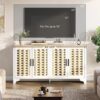 919FsAghQ-L._AC_SL1500_.jpg GAOMON TV Stand for TVs Up to 70'', Natural Rattan Entertainment Center with Storage Cabinets, Boho Media Console Table for Living Room, Farmhouse Cabinet, White