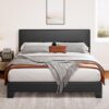SHA CERLIN Black Queen Platform Upholstered Bed Frame with 3 Level Height-Adjustable headboard, Wood Slats Support, No Box Spring Needed, Easy Assembly, Easy Clean Up