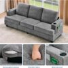 89-Inch Comfy Couches with Deep Seat, Modern 3-Seater Sofa with Cup Holders and Side Storage Pockets for Living Room Apartment Lounge, Grey